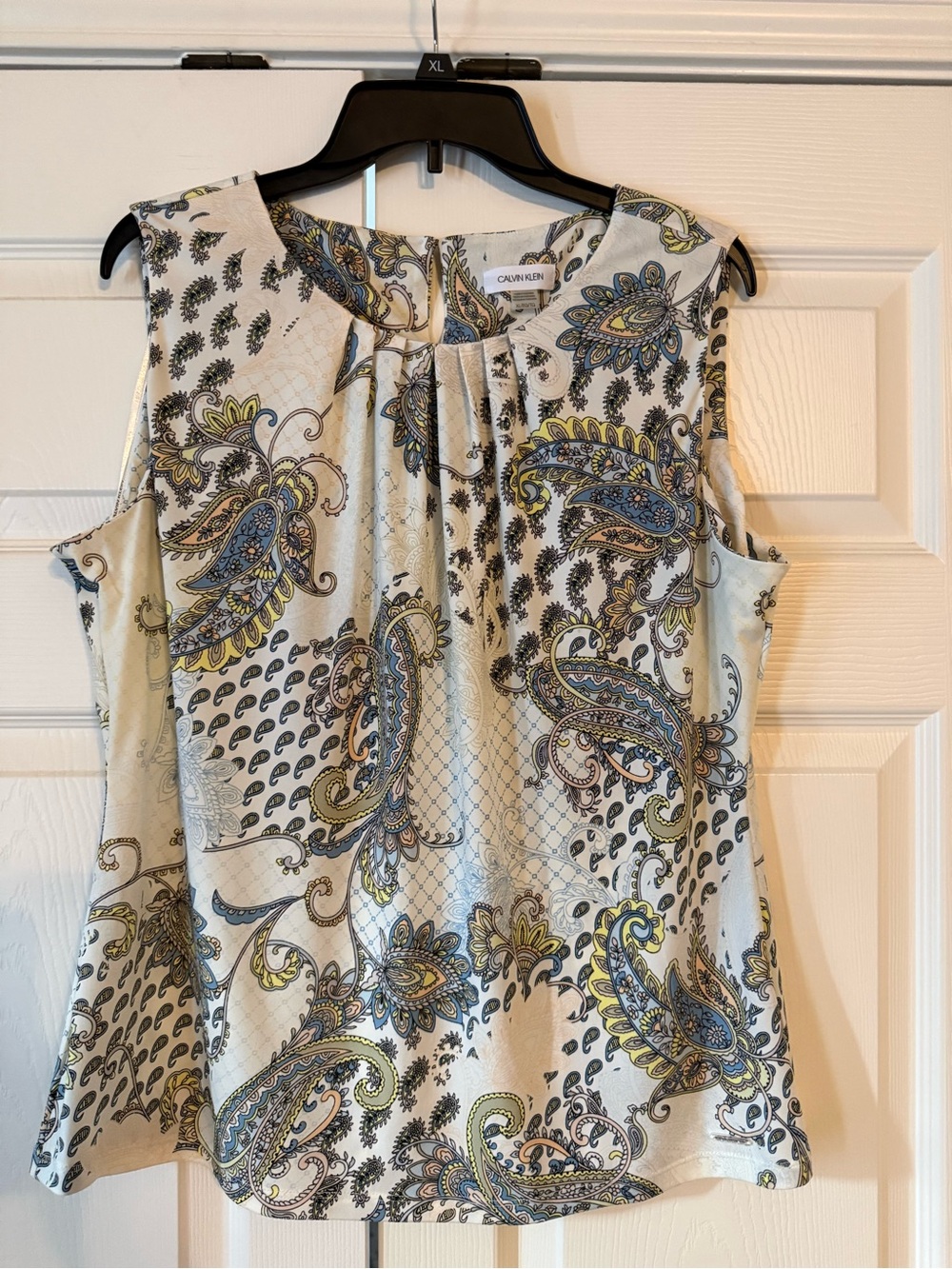 Calvin Klein Paisley Sleeveless Blouse in Cream, Blue & Yellow